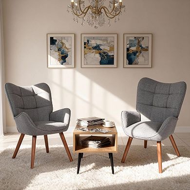 High Back Upholstered Seats with Oak Wood Legs for Kitchen & Restaurant,Dining Chairs