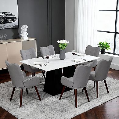 High Back Upholstered Seats with Oak Wood Legs for Kitchen & Restaurant,Dining Chairs