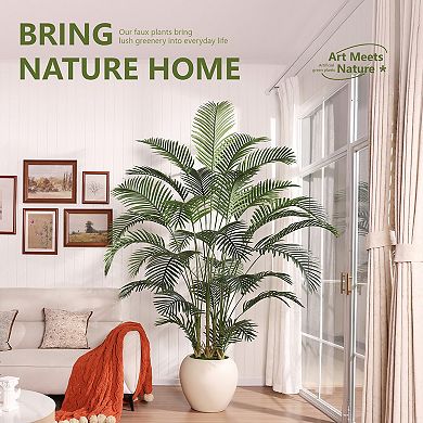 VeriNatural 8ft Artificial Palm Tree in White Pot, Fake Plants for Indoor & Outdoor Home Decor