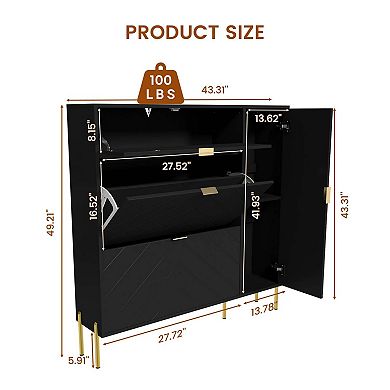 16-Pair Shoe Storage Cabinet with Flip Drawers and Adjustable Shelf Entryway Shoe Organizer