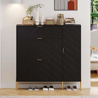 16-Pair Shoe Storage Cabinet with Flip Drawers and Adjustable Shelf Entryway Shoe Organizer