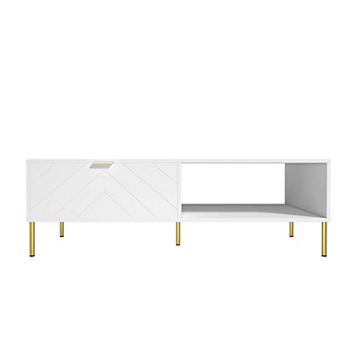 47. 24 in Rectangle MDF Coffee Table Modern Accent Table with 2 Drawers and storage