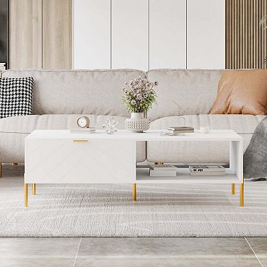 47. 24 in Rectangle MDF Coffee Table Modern Accent Table with 2 Drawers and storage
