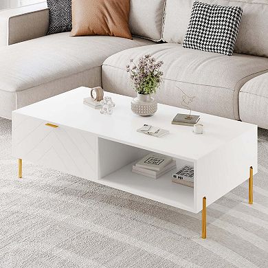 47. 24 in Rectangle MDF Coffee Table Modern Accent Table with 2 Drawers and storage