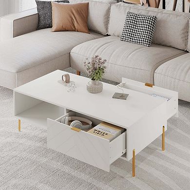 47. 24 in Rectangle MDF Coffee Table Modern Accent Table with 2 Drawers and storage