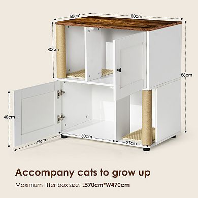 IFMALL Double Cat Litter Box Enclosure Furniture Cabinet with Shelving Space