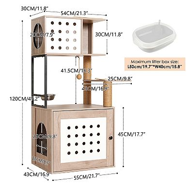 IFMALL All-in-One Cat Tree Tower with Hammock Bed Feeding Station Scratching Posts