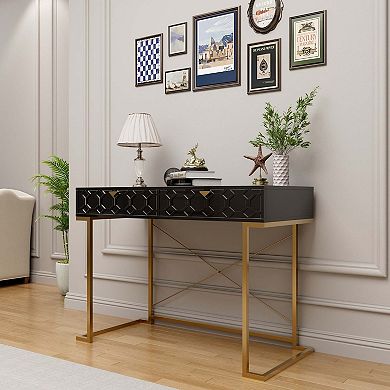 42 in. Modern Writing Desk with 2 Drawers Wood Computer Desk for Home Office Bedroom