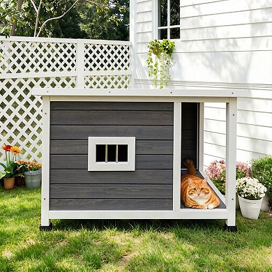 IFMALL Outdoor Weatherproof Cat Shelter with Ventilated Windows and Metal Support