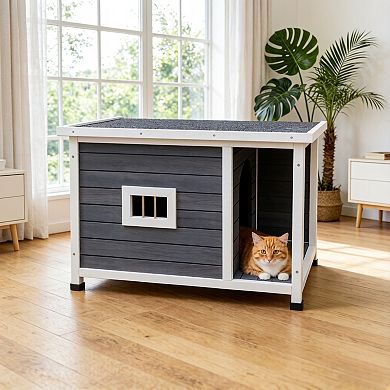 IFMALL Outdoor Weatherproof Cat Shelter with Ventilated Windows and Metal Support