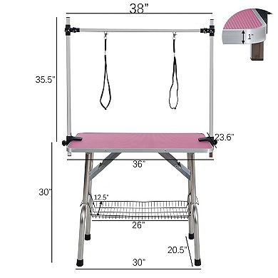 IFMALL Folding Pet Grooming Table with Adjustable Arm and Non-Slip Surface