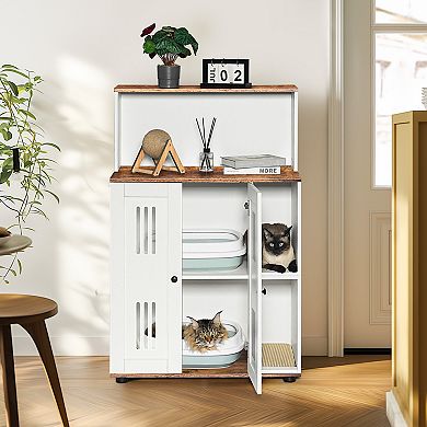 IFMALL Dual Compartment Cat Litter Enclosure Cabinet with Storage Shelf