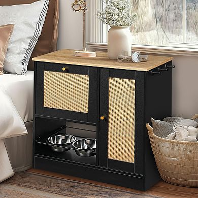 IFMALL Elevated Pet Feeding Station with Storage Lockers and Side Hooks