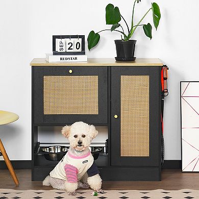 IFMALL Elevated Pet Feeding Station with Storage Lockers and Side Hooks