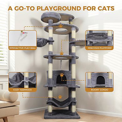IFMALL Multi-Level Cat Tree Tower with Condo Hammock Scratching Posts Perches