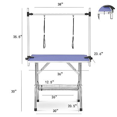 IFMALL Heavy Duty Folding Pet Grooming Table with Adjustable Arm