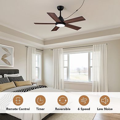 Moooni 42" Black Ceiling Fan with Light Fandelier with Light & Remote/APP Control for Indoor/Outdoor