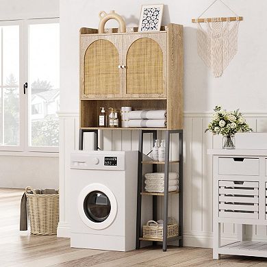 Rattan Over The Toilet Storage Cabinet with Adjustable Shelf, Large Space Bathroom Organizer