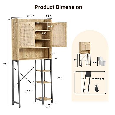 Rattan Over The Toilet Storage Cabinet with Adjustable Shelf, Large Space Bathroom Organizer