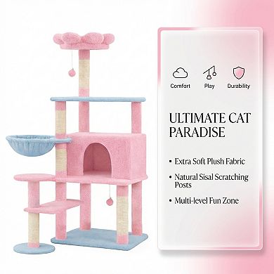 IFMALL Multi-Level Cat Tree with Condo Hammock Scratching Posts Perches