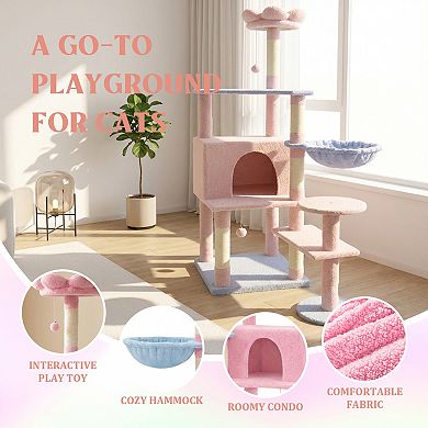 IFMALL Multi-Level Cat Tree with Condo Hammock Scratching Posts Perches