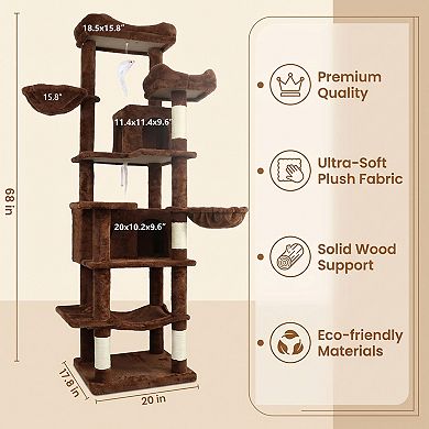 IFMALL Multi-Level Plush Cat Tree with Hammocks Hideaways Scratching Posts