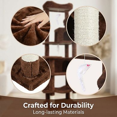 IFMALL Multi-Level Plush Cat Tree with Hammocks Hideaways Scratching Posts