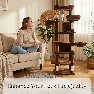 IFMALL Multi-Level Plush Cat Tree with Hammocks Hideaways Scratching Posts