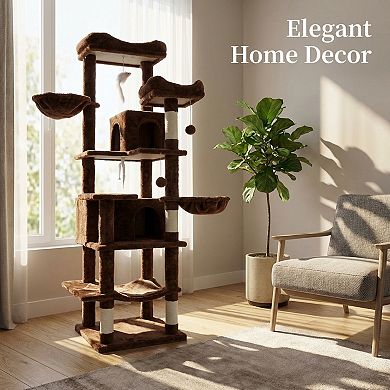 IFMALL Multi-Level Plush Cat Tree with Hammocks Hideaways Scratching Posts