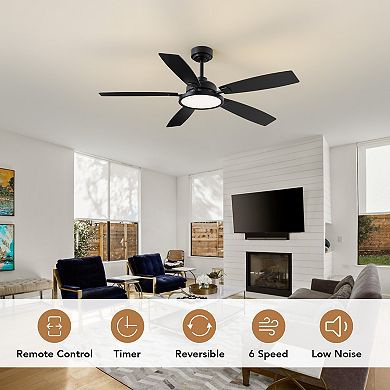 Moooni 52" Black Ceiling Fan with Light Dimmable Indoor/Outdoor Ceiling Fan with Remote Control