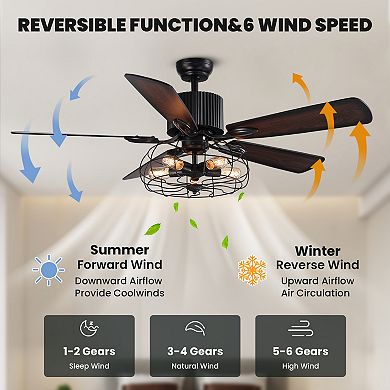 Moooni 52" Rustic Crystal Ceiling Fan with Light with Remote Control