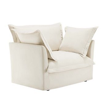 Slipcovered Chenille Deep Seat Armchair with Back Cushion and Toss Pillows
