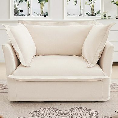 Slipcovered Chenille Deep Seat Armchair with Back Cushion and Toss Pillows