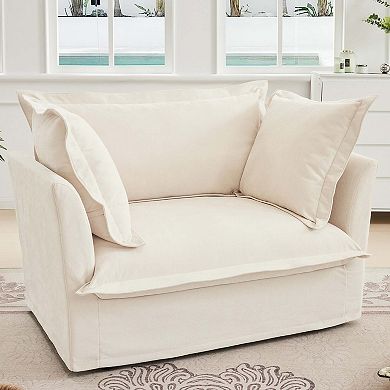 Slipcovered Chenille Deep Seat Armchair with Back Cushion and Toss Pillows