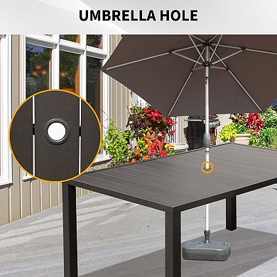 Brown Metal Patio Dining Table with Umbrella Hole