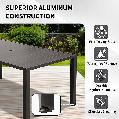 Brown Metal Patio Dining Table with Umbrella Hole