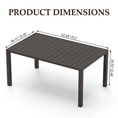 Brown Metal Patio Dining Table with Umbrella Hole