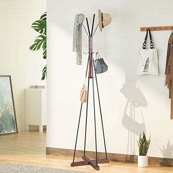 Reclaimed Wood Metal Coat Rack Freestanding with 8 Hooks for Bedroom Living Room