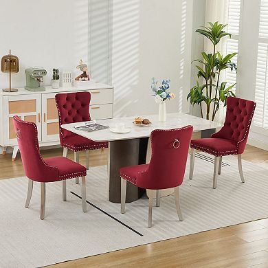 Velvet Upholstered Dining Chairs Set of 2, Modern Mid-Century Kitchen Chairs, Sliver Legs