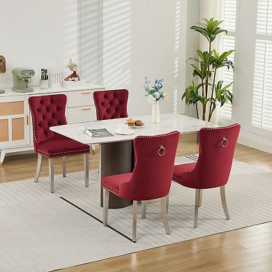 Velvet Upholstered Dining Chairs Set of 2, Modern Mid-Century Kitchen Chairs, Sliver Legs