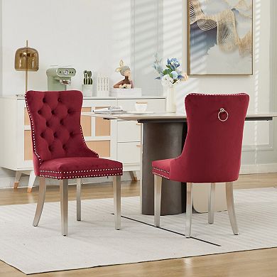 Velvet Upholstered Dining Chairs Set of 2, Modern Mid-Century Kitchen Chairs, Sliver Legs