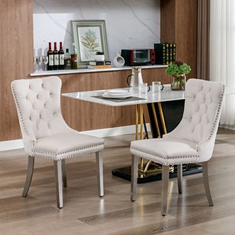 Velvet Upholstered Dining Chairs Set of 2, Modern Mid-Century Kitchen Chairs, Sliver Legs