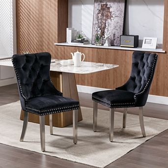 Velvet Upholstered Dining Chairs Set of 2, Modern Mid-Century Kitchen Chairs, Sliver Legs