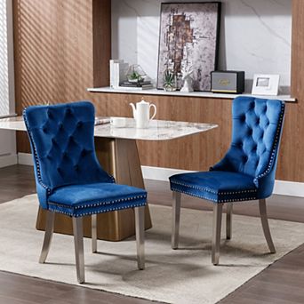 Velvet Upholstered Dining Chairs Set of 2, Modern Mid-Century Kitchen Chairs, Sliver Legs