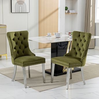 Velvet Upholstered Dining Chairs Set of 2, Modern Mid-Century Kitchen Chairs, Sliver Legs