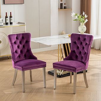 Velvet Upholstered Dining Chairs Set of 2, Modern Mid-Century Kitchen Chairs, Sliver Legs