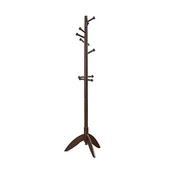 70" Solid Wood Coat Rack 11 Hooks 7 tier Tripod Base Entryway Organizer