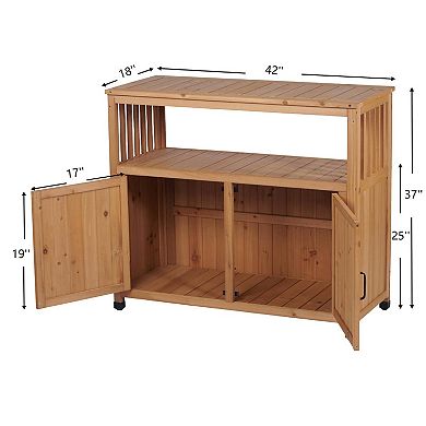 Wooden Patio Bar Table Set with Storage, Buffet Cabinet Sideboard