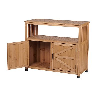 Wooden Patio Bar Table Set with Storage, Buffet Cabinet Sideboard