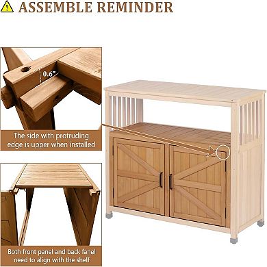 Wooden Patio Bar Table Set with Storage, Buffet Cabinet Sideboard